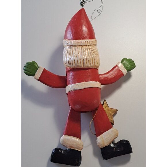 Vintage Santa Claus Wooden Ornament With Moving Limbs & Gold Star Collectible - Picture 6 of 7